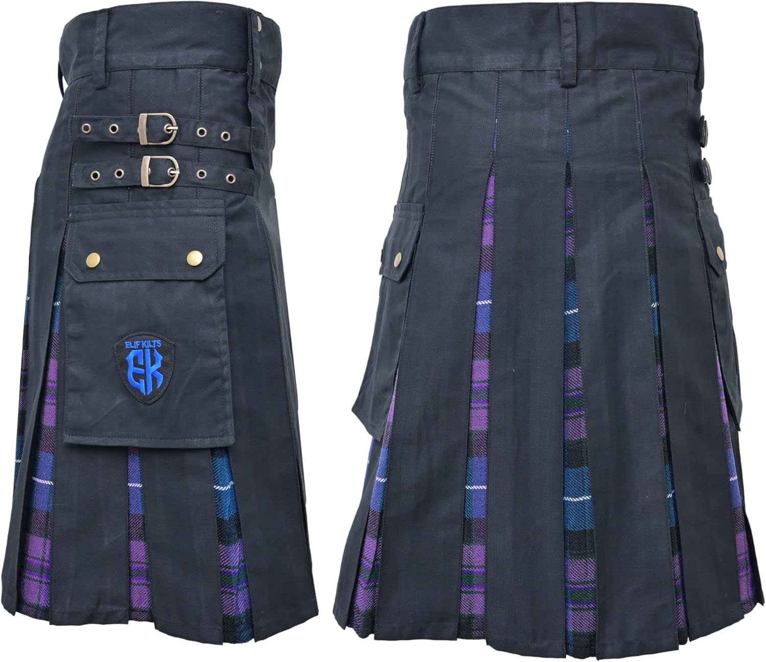 Modern Utility Kilts-Men's Scottish Plus Size Hybrid Black Cotton & Acrylic Wool Tartan Utility Kilts for Men