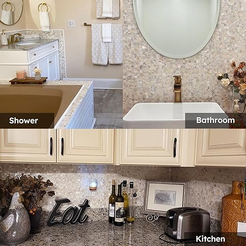 Miniatura 6 de Diflart Azulejo de mosaico de madreperla para cocina, baño, decoración de pared, paquete de 6 hojas