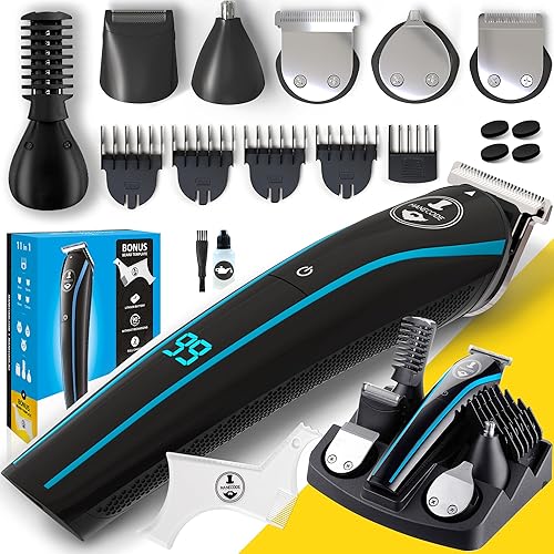 MANECODE Kit de recortadora eléctrica para barba y bigote 11 en 1 para hombre, afeitadora inalámbrica para el cuerpo y la nariz, juego de cortadora