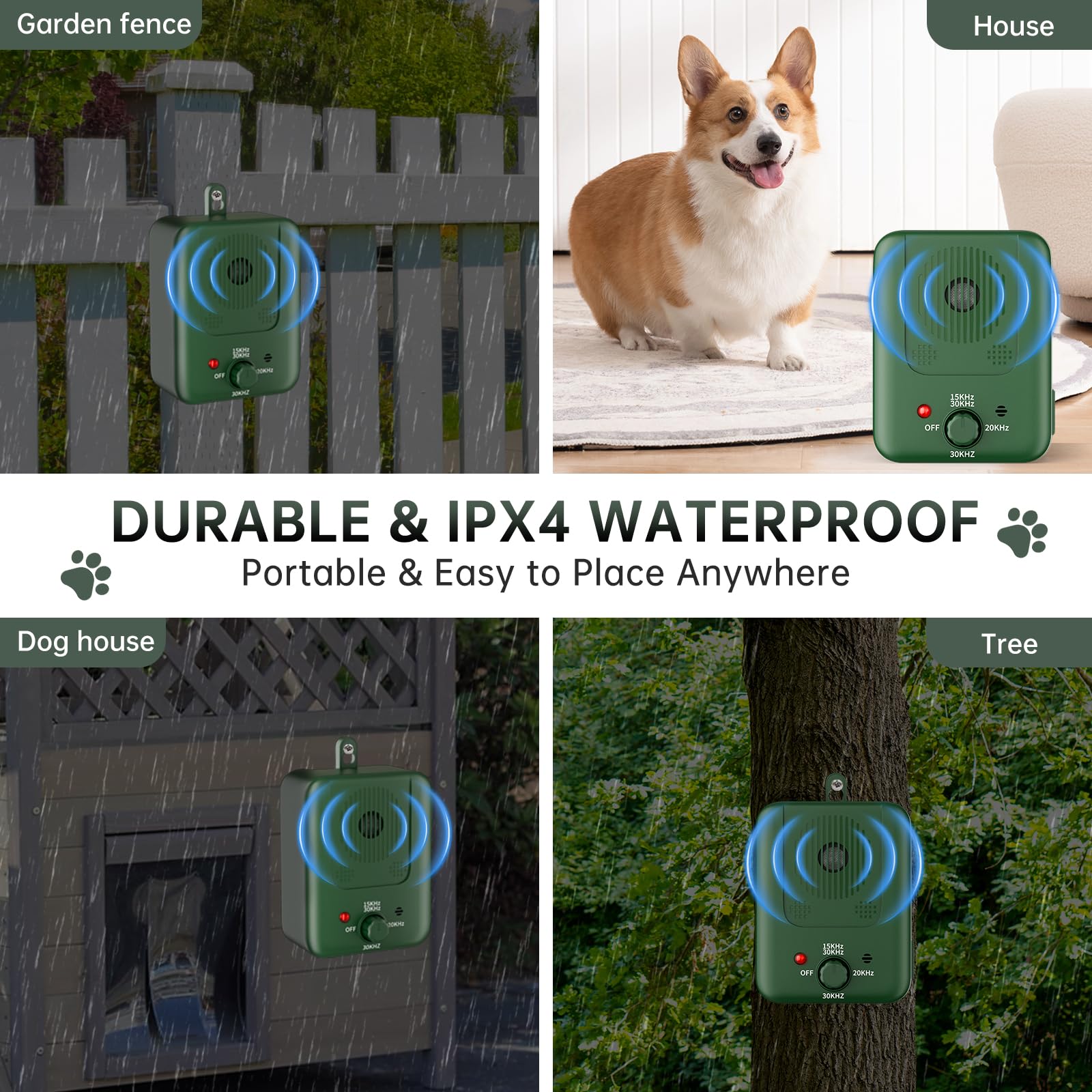 Anti Bell Gerät Hunde, 3 Modi Antibell Ultraschall Gerät, 33 Fuß Stopp Hundebell Gerät, IPX4 Wasserdichtes Anti-Bell-Mittel für Hunde das Training Großer Kleiner Hunde im Freien Innenbereich Antibell