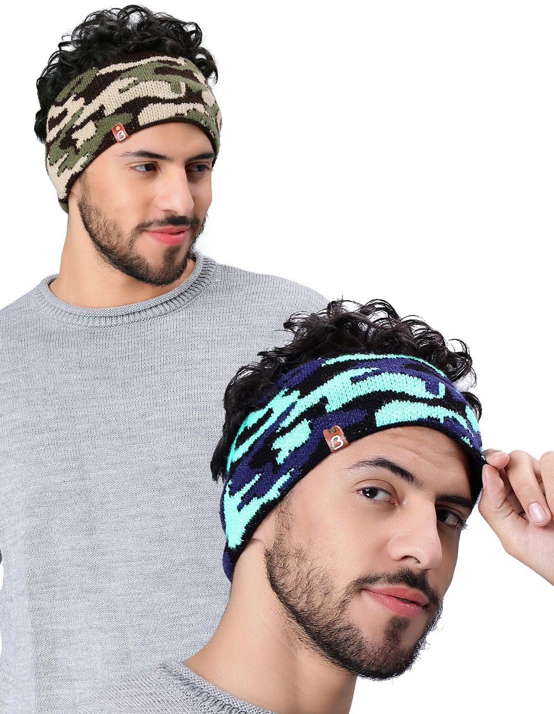 Pack of 2 Army Pattern Woolen Headbands for Men & Women | Camo Ear Warmers & Earmuff Bands | Warm Acrylic Wool Winter Ear Covers | Unisex Stretchable Thermal Headbands-image-14