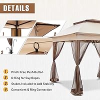 Vista 4 de 11x11 Tienda de campaña desmontable para exteriores con paredes de malla para patio, césped, jardín trasero y terraza, beige