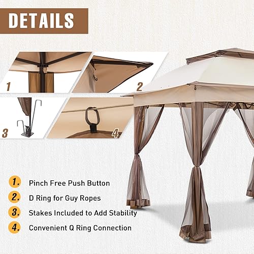 Miniatura 3 de Tienda de campaña para exteriores de 11 x 11 pulgadas con paredes de malla para patio, césped, patio trasero y terraza, color beige