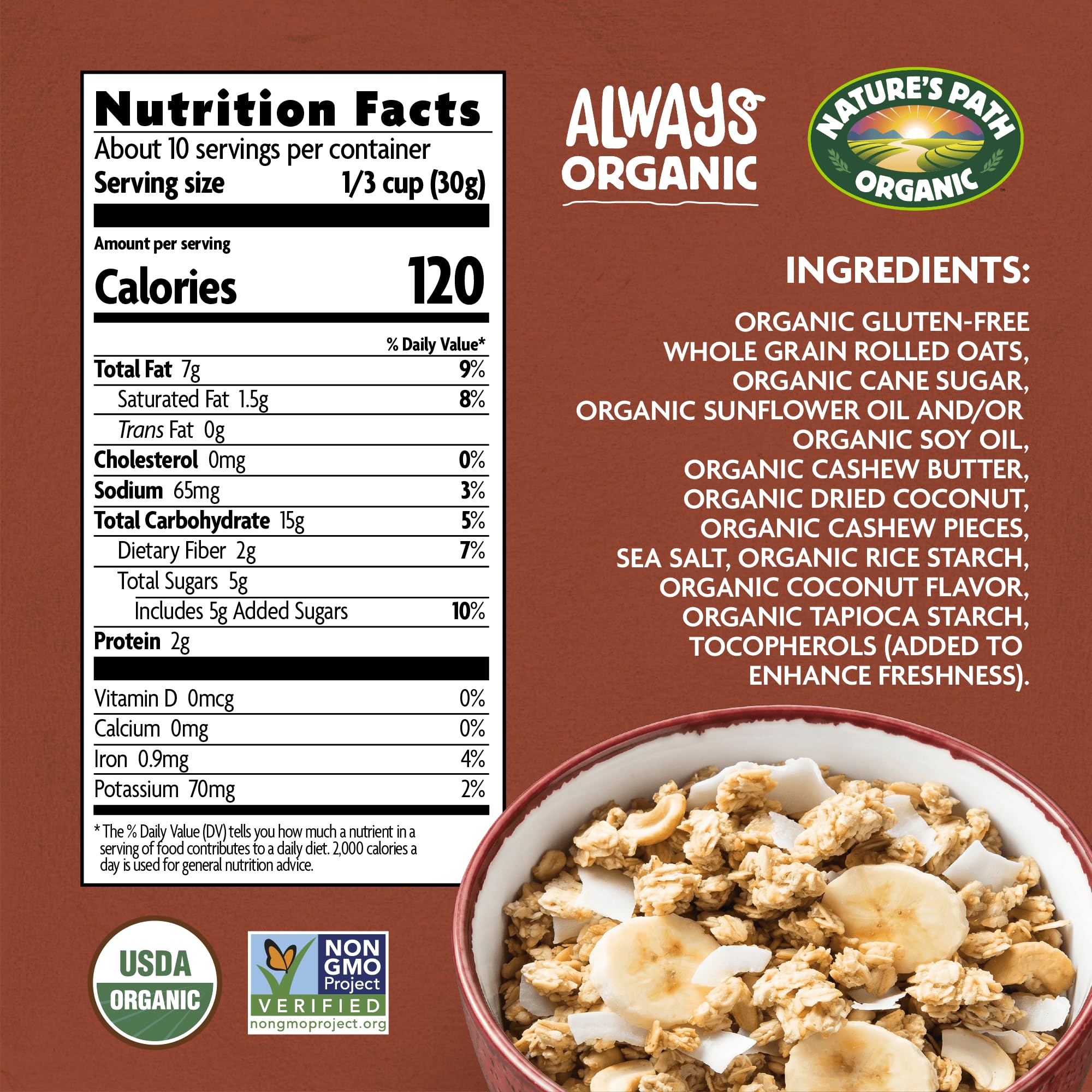 Nature's Path Organic Gluten Free Coconut and Cashew Butter Granola, 11 Ounce (Pack of 8), Non-GMO