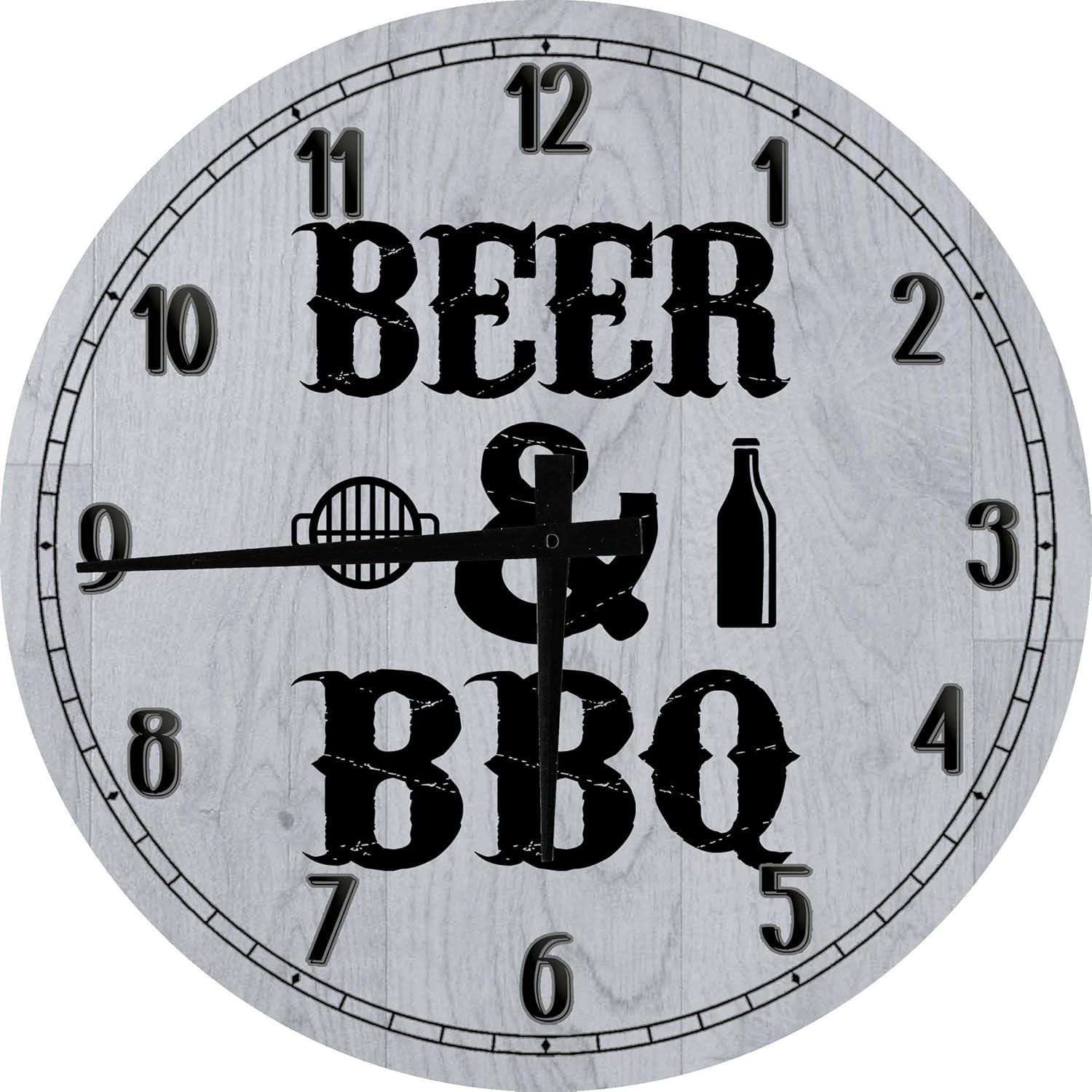 Beer & BBQ Manly Outdoor Activities Grilling Cookout Craft IPA Large Round Wood Wall Clock Decor 12 Inch Gray Wall Art