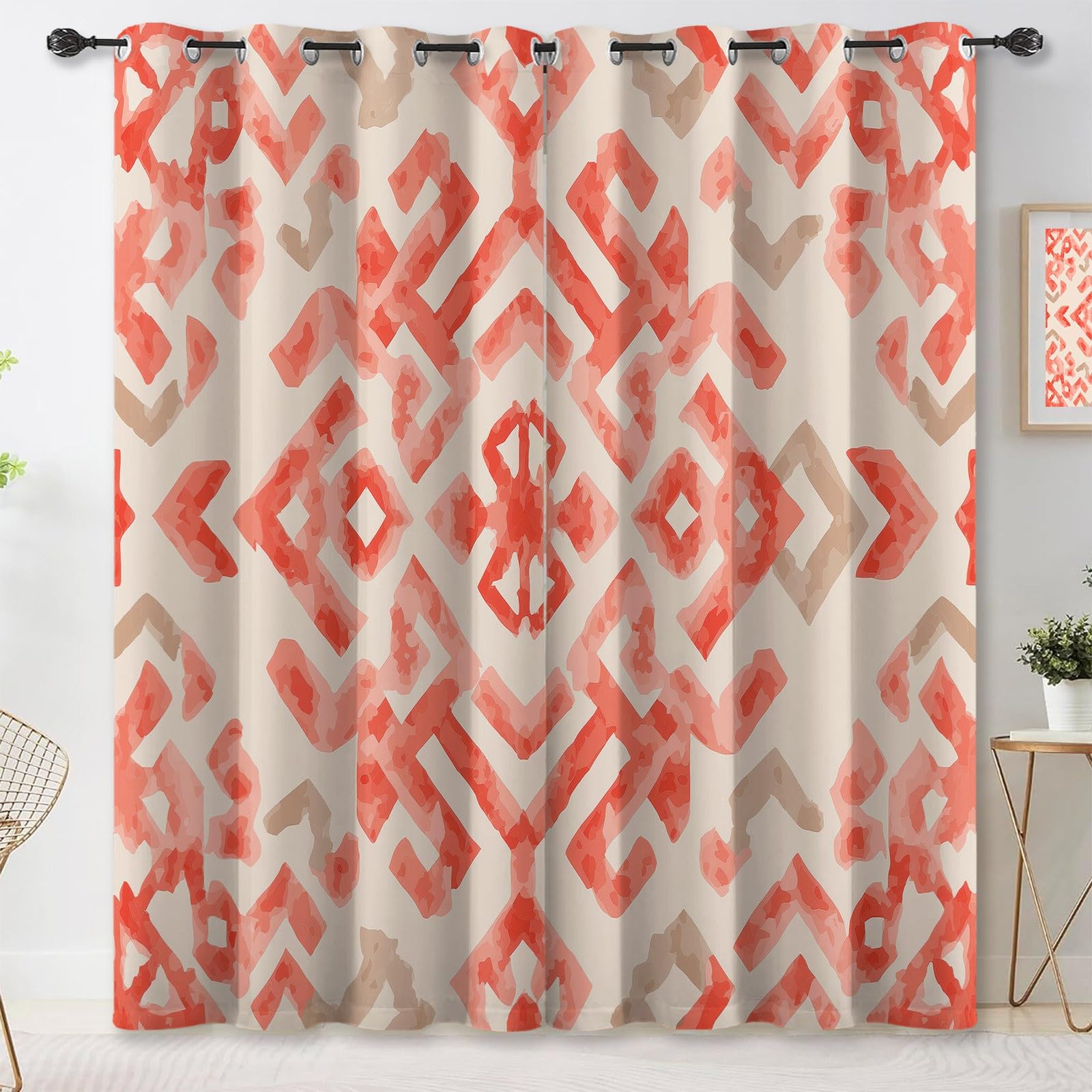 Rideau occultant motif géométrique symétrie, rideaux isolants phoniques et thermiques en polyester