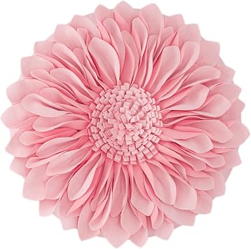 JWH 3D Sunflower Throw Pillow Cover Decorative Flower Accent Pillow Case Round Cushion Handmade Floral Pillowcase for Couch Bed Bedroom Home with Insert 14 Inch Pink