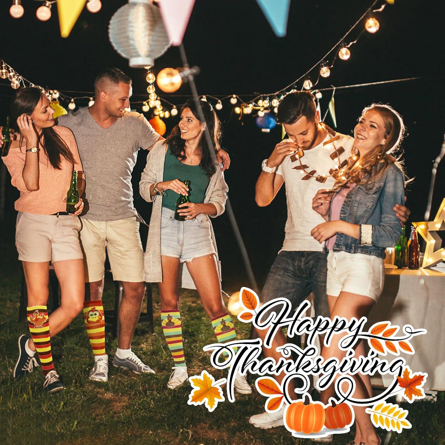 6 Pairs Thanksgiving Socks,Fun Turkey Trot Running Sock,Mid Calf Socks Cute Autumn Holiday Party for Party Favor,Costume Accessories - Image 6