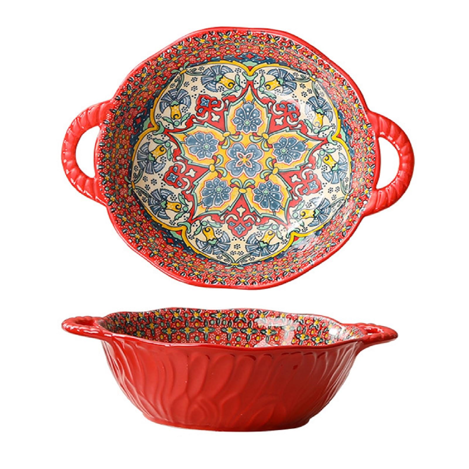 4 Keramik-Servierschalen Bohemian – 2,2 L, Mikrowellen- & Spülmaschinenfest, Bunt