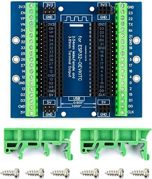 whiteeeen for ESP32 Breakout Board with Din Rail Mount 3.81mm / 0.15 Terminal GPIO Expansion Board 3 Types Outputs for ESP32 Module ESP-WROOM-32 ESP32-DevKitC Block PCB