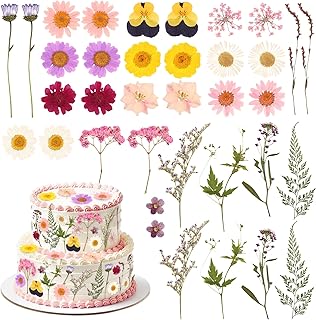 36PCS Real Dried Pressed Flowers Cake Toppers Natural Dried Wildflower B...