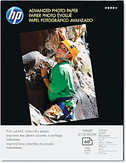hp Hp Advanced Photo Paper Glossy 5x7 5x7 inch Brand: HP | Colour: White | Item weight: 0.5 Pounds | Paper finish: Glossy | Sheet count: 60 | Brightness: 10.5 mil