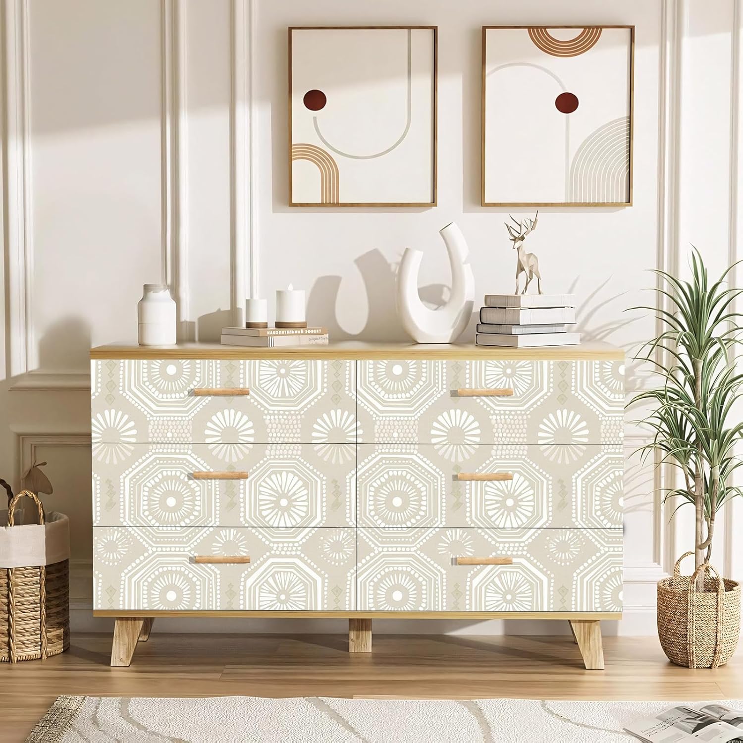 Neutral Modern Peel and Stick Wallpaper, Geometric Self-Adhesive Vinyl Wallpaper for Home Decor – 17.7" x 118"