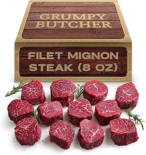 Grumpy Butcher Large Filet Mignon Steaks (8 oz each, 24 Pack) - Steakhouse Size Beef Tenderloin Filet Steak Meat - For Delivery in Grumpy Butcher Meat Gift Packages Specials Option