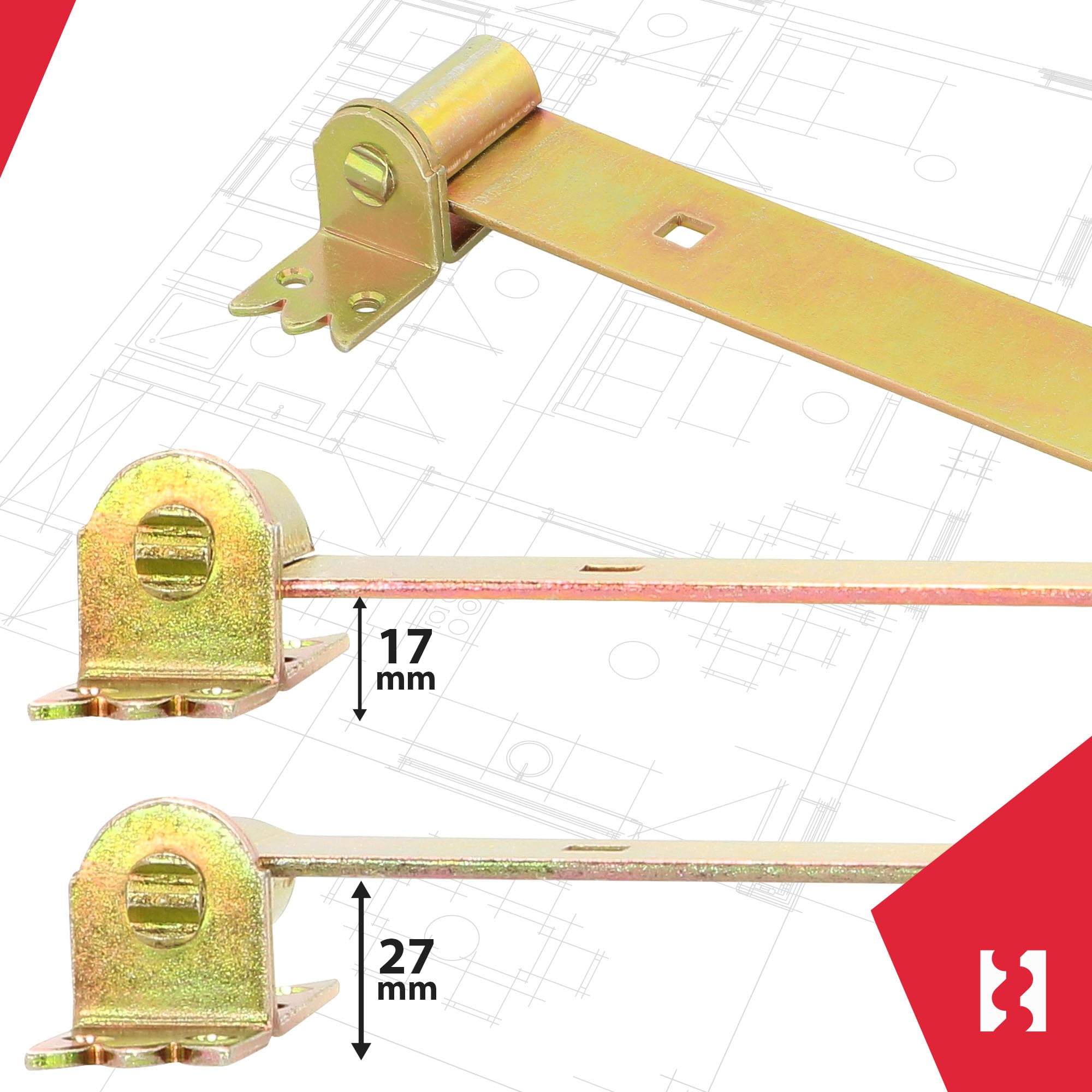 KOTARBAU® Lot de 2 charnières de portail avec gonds - 300 mm - Ferrure de porte - En acier inoxydable - Galvanisé - Jaune