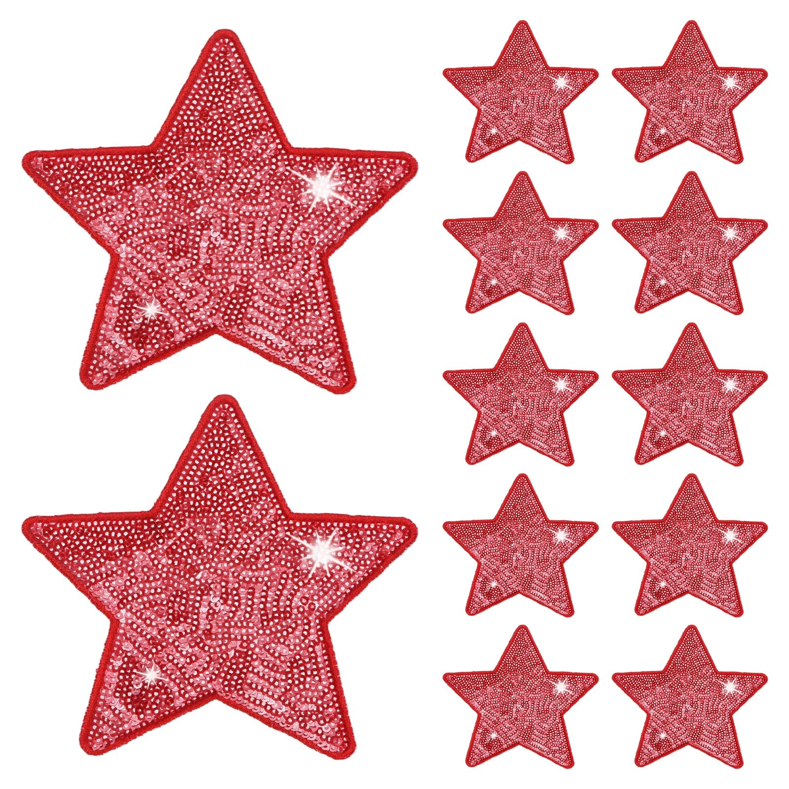 M METERXITY 12-Pack Sequin Star Iron Patches, 4.9x4.9in/12.5x12.5cm Colorful Shiny Patches Embroidery for Clothes/Hats/Bags/DIY/Repair Hole, Glitter Star Applique Sewing Patch [Bright Red]