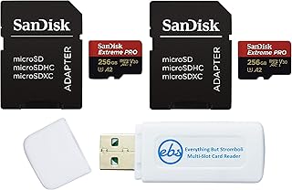 SanDisk Extreme PRO (UHS-1 U3 / V30) A2 256GB MicroSD Memory Card 2 Pack for GoPro Hero10 Camera (Hero 10 Black) SDSQXCZ-256G-GN6MA Bundle with 1 Everything But Stromboli SD & Micro SDXC Card Reader