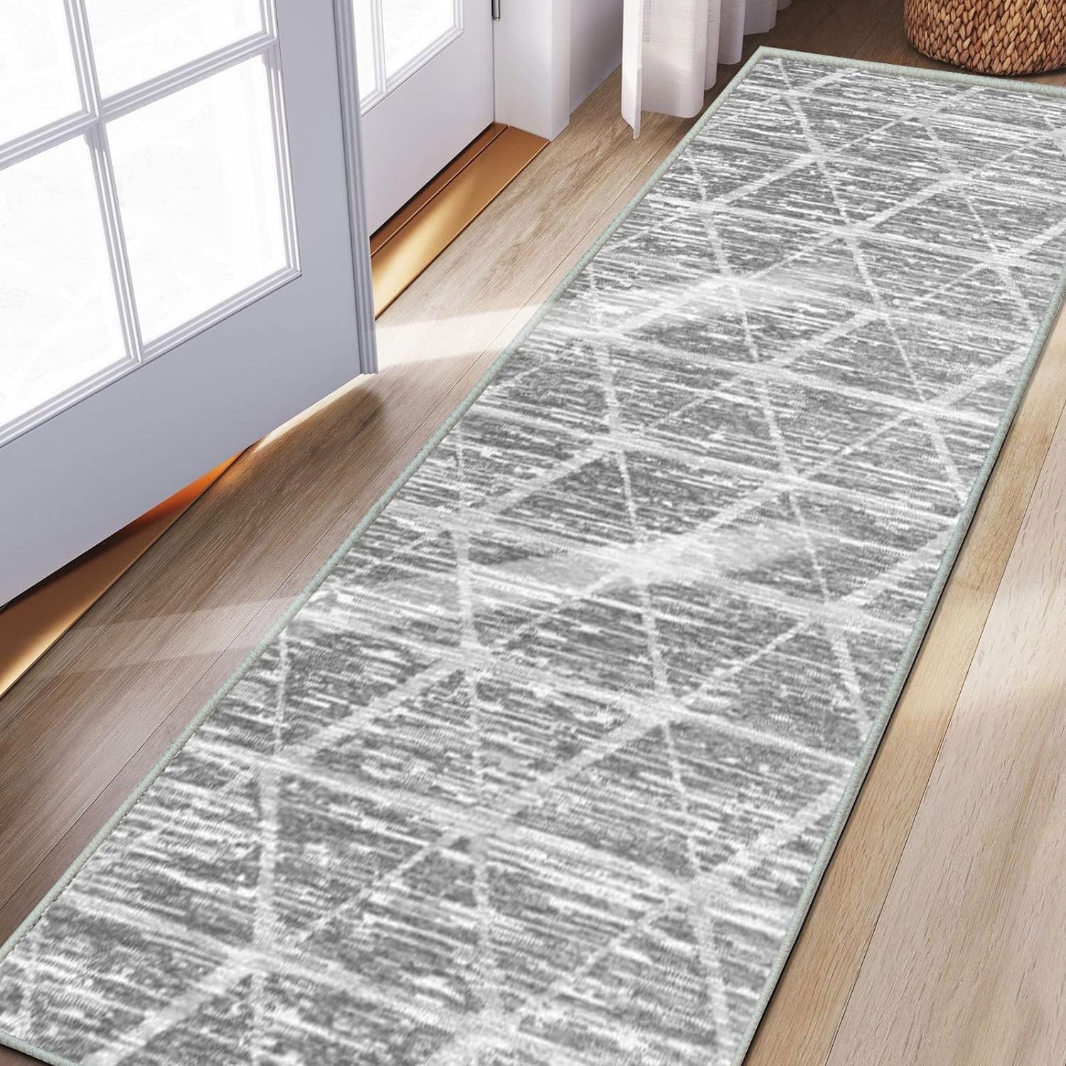 Calore Carpet Runners for Hallways Non Slip Washable Runner Rugs Long Soft Kitchen Runner Grey Hallway Hall Runners for Bedroom Hallways Living Room Kitchen (Ivory/Grey, 60 x 240 cm)