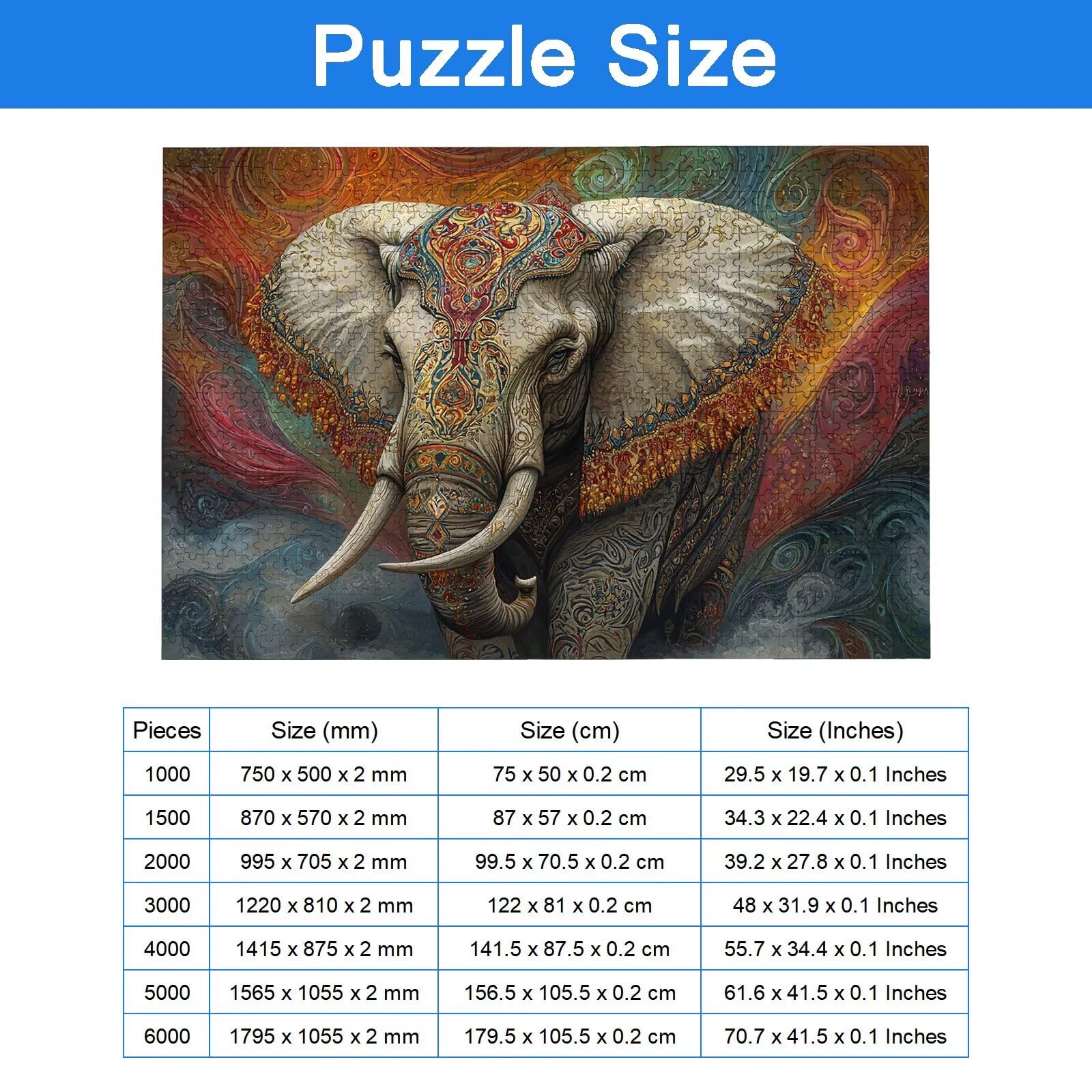 Puzzle 1500 Pezzi Elefante, Puzzle Animale 1500 Pezzi Arte per Adulti e Bambini, Misura: 87x57 cm, Puzzles Legno per Adulti con Squisita Scatola di Imballaggio, Idea Regalo Donna, Regalo Uomo, -9135