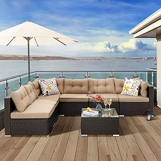 YITAHOME 7 Pieces Patio Furniture Set,All-Weather Rattan Patio Conversation Set,Outdoor Sectional Sofa PE Rattan Wicker Ou...