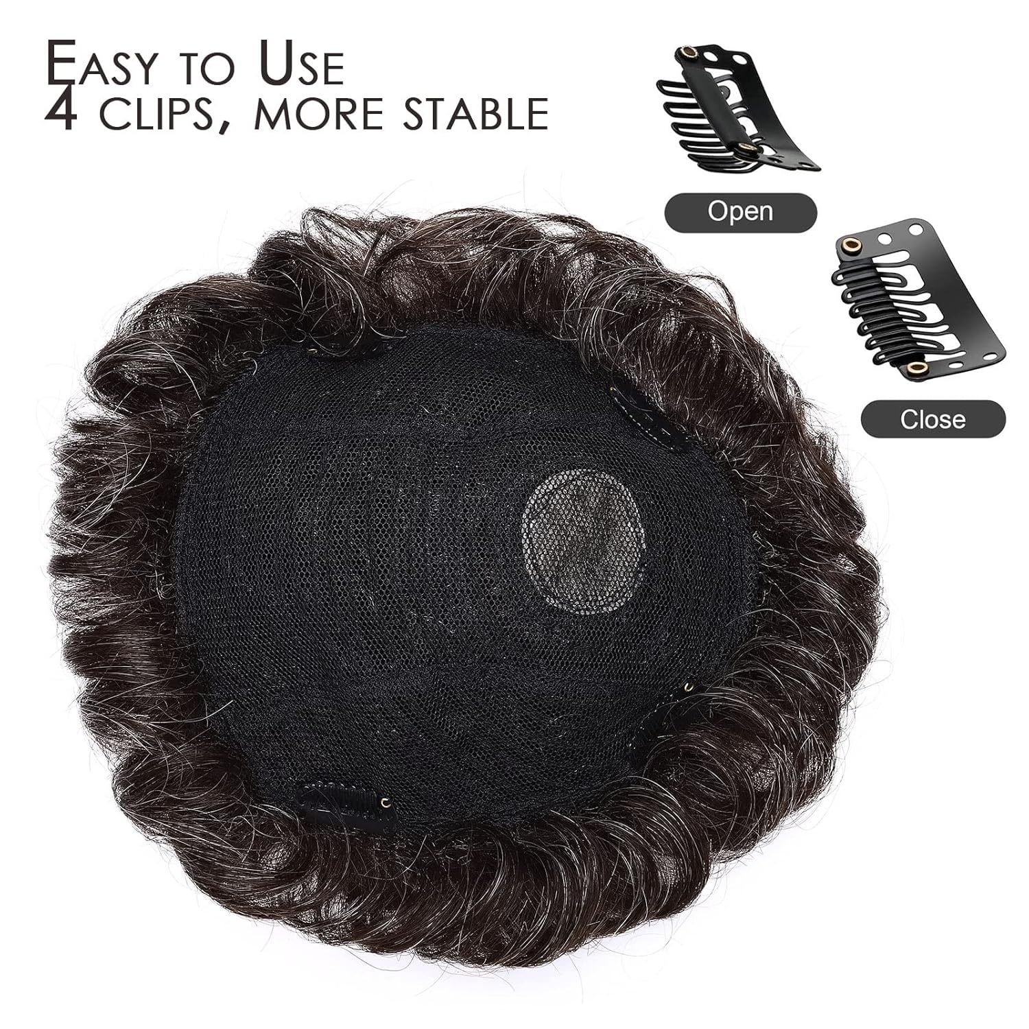 MY-LADY Toupee for Men Hair Pieces Human Hair Toppers 6.3"x7.5" Hair Replacement System 150% Density Clip in Hairpiece Silky 90% Medium Brown Real Human Hair with 10% Synthetic Gray Hair