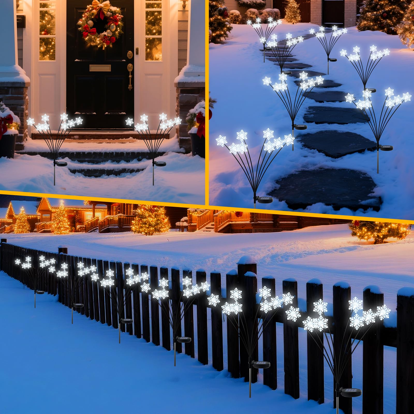 Qoosea Solarleuchten für Außen Garten, 4 Stück Solar Weihnachtsbeleuchtung mit 32 Schneeflocken, Wasserdicht Solarlampen Außen Gartenbeleuchtung Weihnachtsdeko für Weg Hof Garten Deko