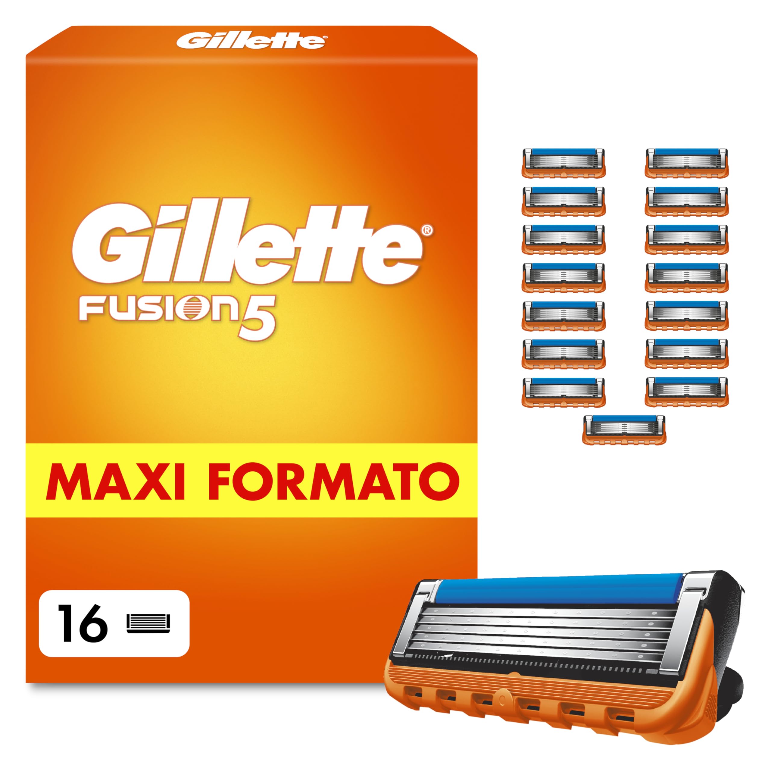 Gillette Lamette Gillette Fusion 5, 16 Lamette Da Barba Di Ricambio per Rasoio Barba Manuale Fusion5, da 5 Lame, Rasatura Scorrevole, Striscia Lubrificante, Fino a 1 Mese di Rasatura per Lametta