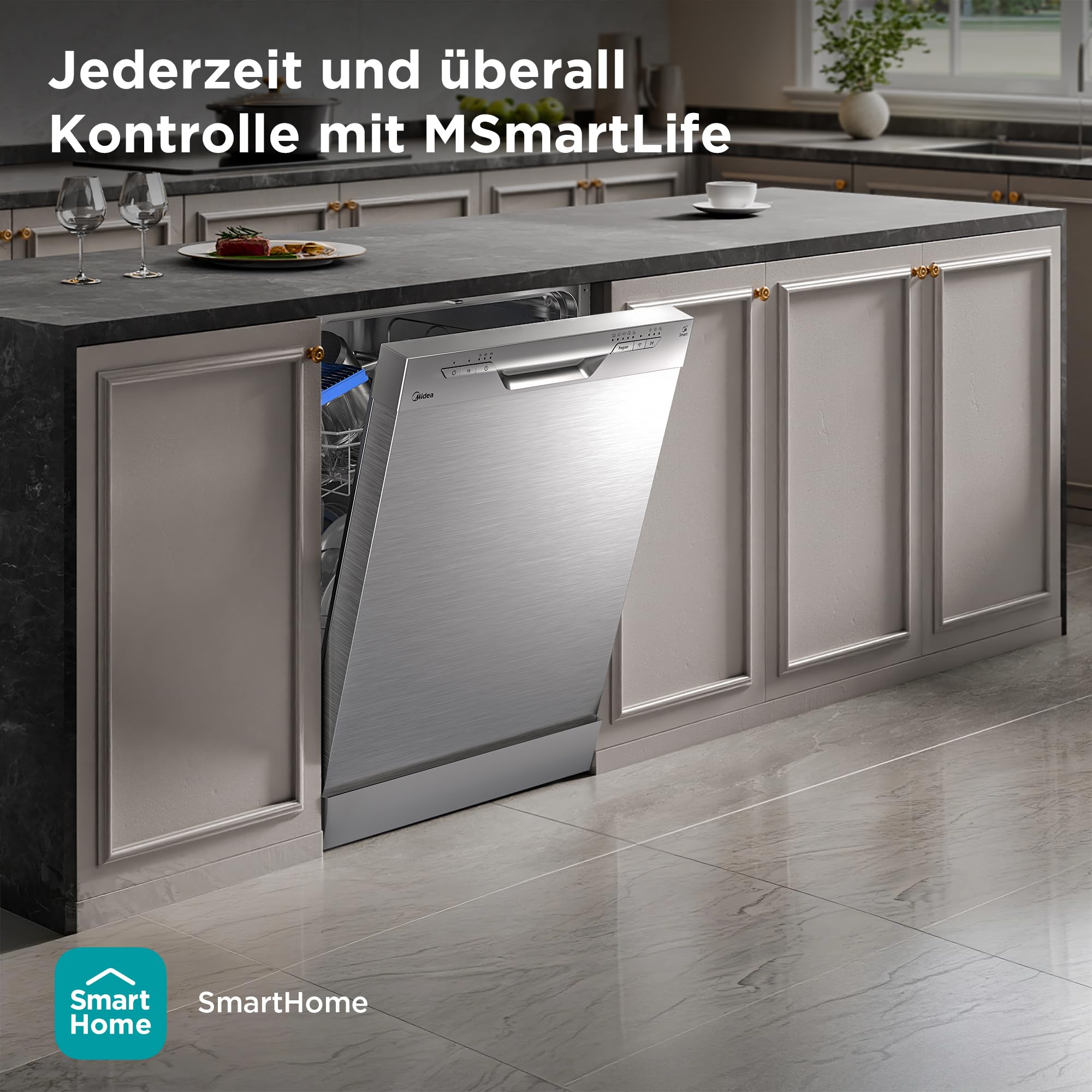 Midea SF 3.60N PRO Geschirrspüler 60cm Freistehend Unterbaufähig 14 Maßgedecke Spülmaschine WLAN 47 dB Silber
