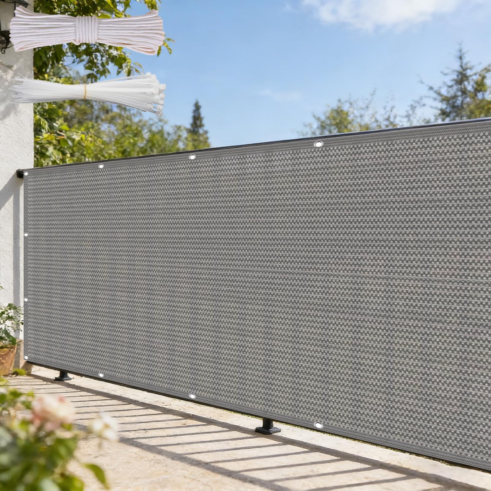 Cache balcon anti-UV et vent en HDPE occultant gris 150x300