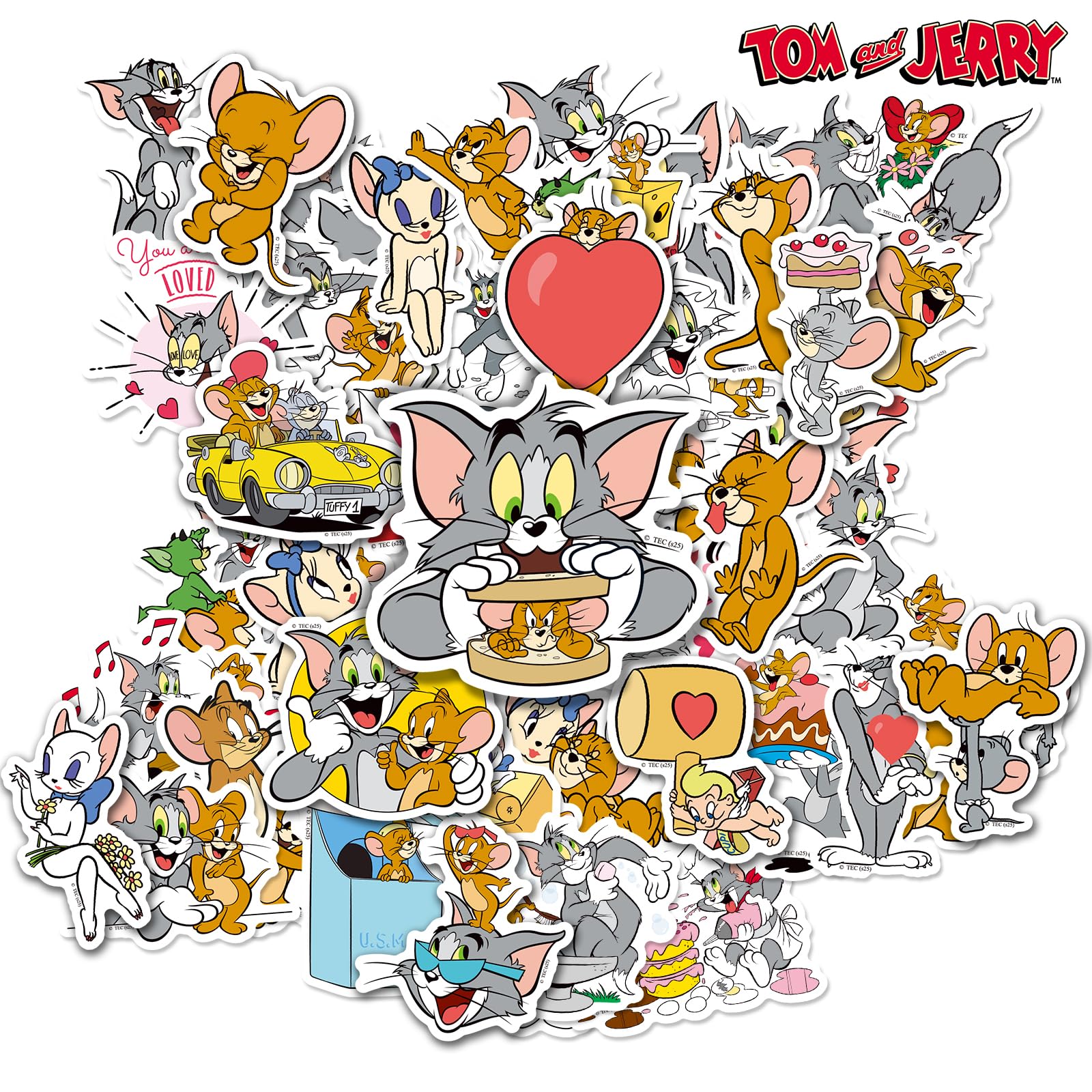 Tom & Jerry Stickers Officially Licensed, 50 PCS Waterproof Vinyl Stickers for Water Bottles, Funny Cartoon Stickers for Laptop,Skateboard,Phone