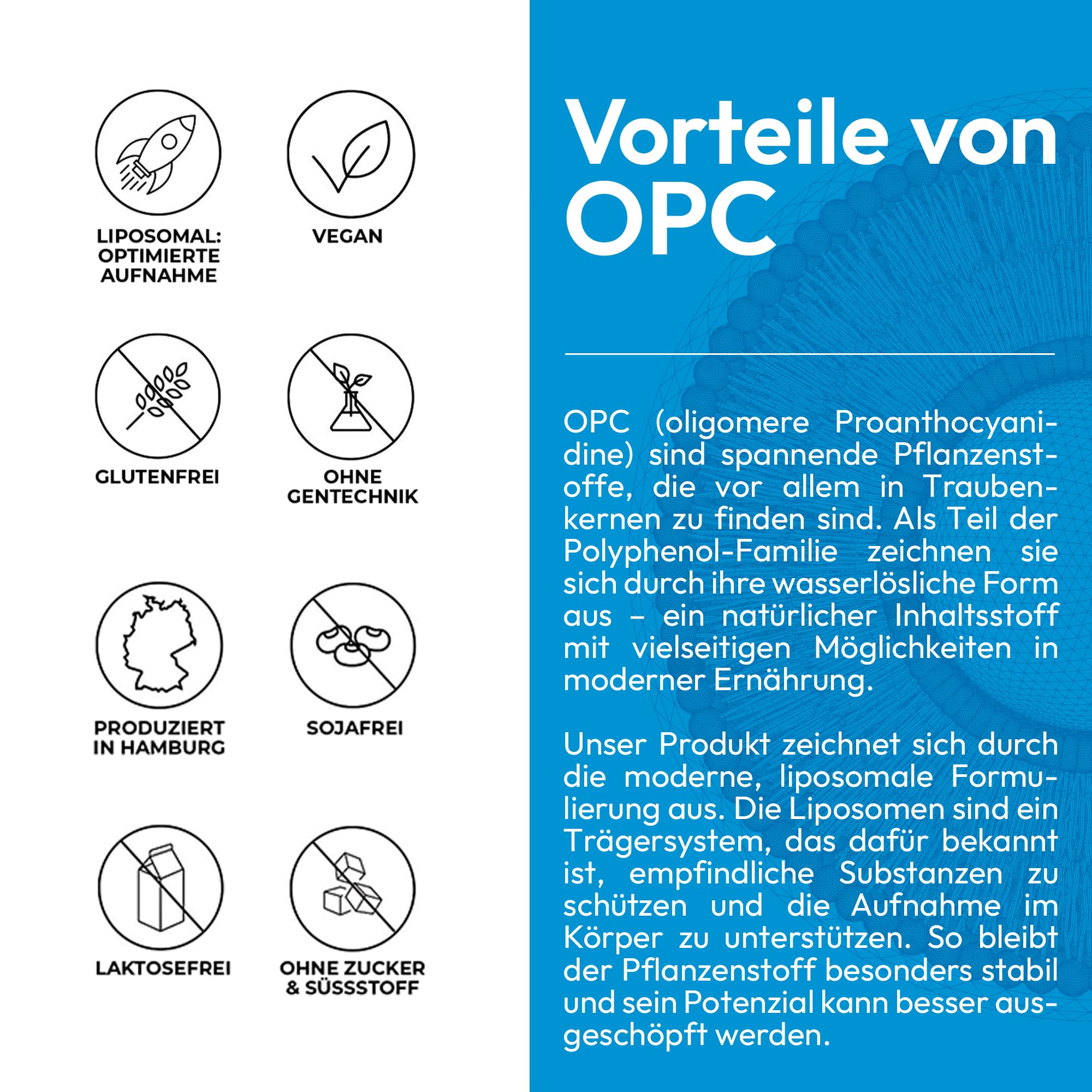 OPC | 25 Tagesdosen à 200 mg | Traubenkernextrakt | Vegan | 250 ml | Hochdosiert & laborgeprüft | Liposomal | Glutenfrei | Made in Germany
