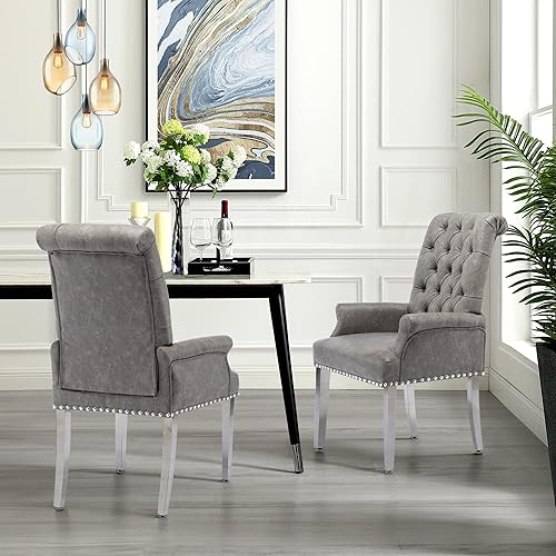 Miniatura 25 de LOULENS Lujosas sillas de comedor de terciopelo, modernas sillas de comedor tapizadas copetudas, reposabrazos con patas de acero inoxidable para