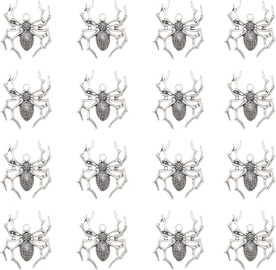 20 Pcs Spider Charms for Halloween Jewelry Making | 3.5 x 3 cm Metal Large Cute Vintage Pendants for Necklace Bracelets Earring Keychain Scrapbooking Christmas Supplies