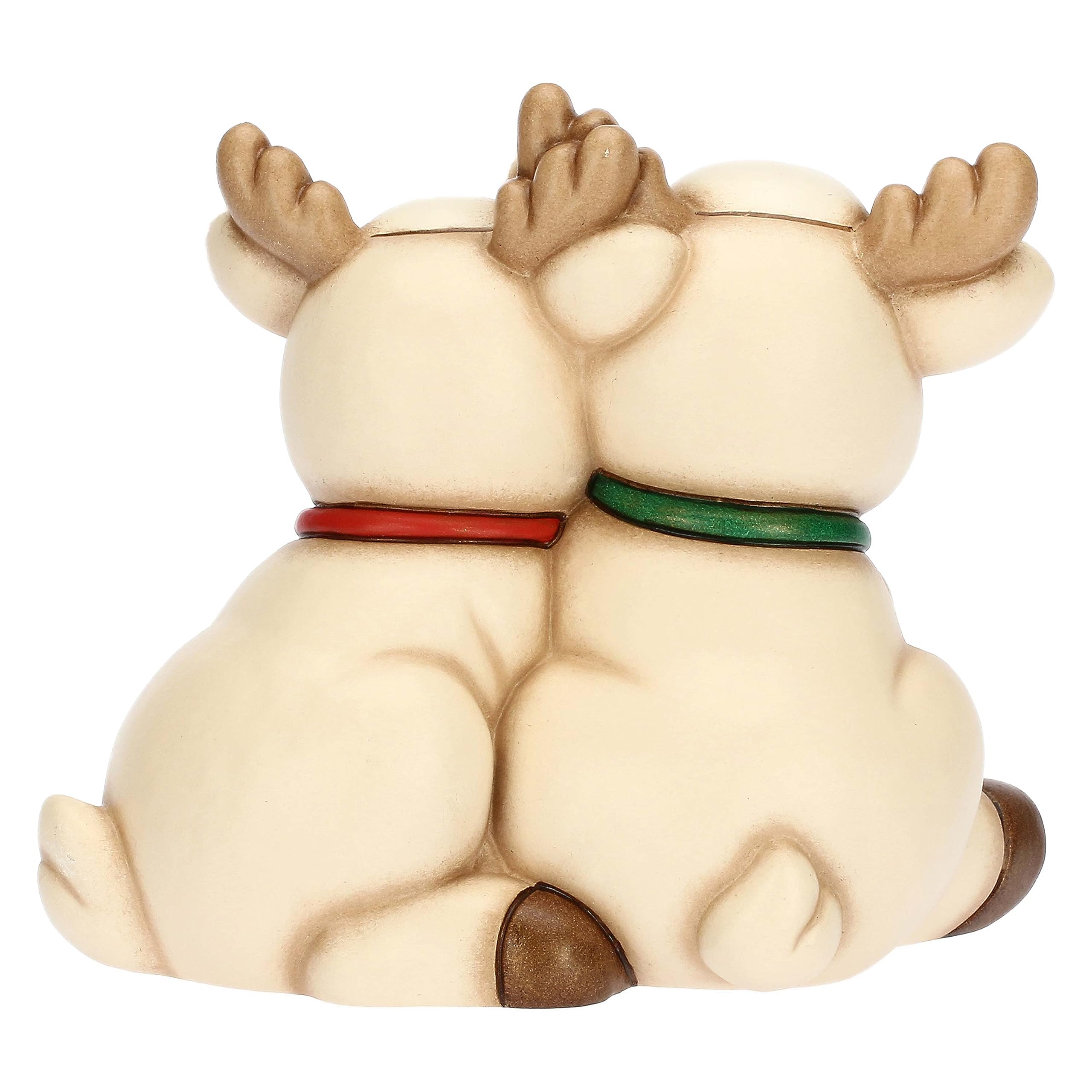 THUN, Coppia Renna Robin Abbracciati in Ceramica Decorata a Mano, Addobbo Natalizio, Idea Regalo, 14.7x9.5x13.4 cm h