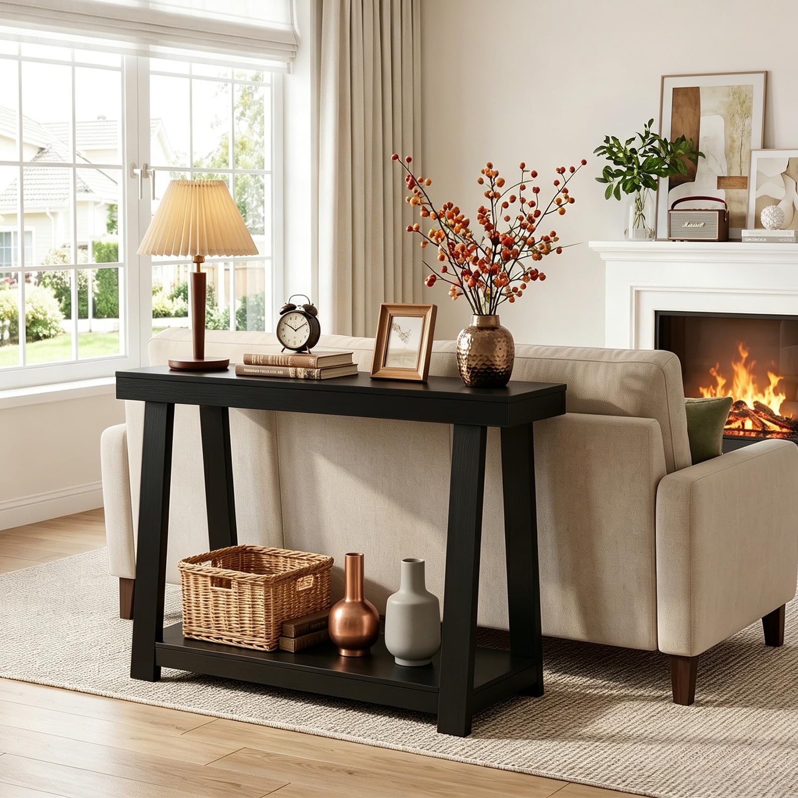 Best Black Console Table Picks for 2026 1 Cibert Black Console Table, 43.5 Inch Narrow Black Entryway Table with 2-Tier St — product photo