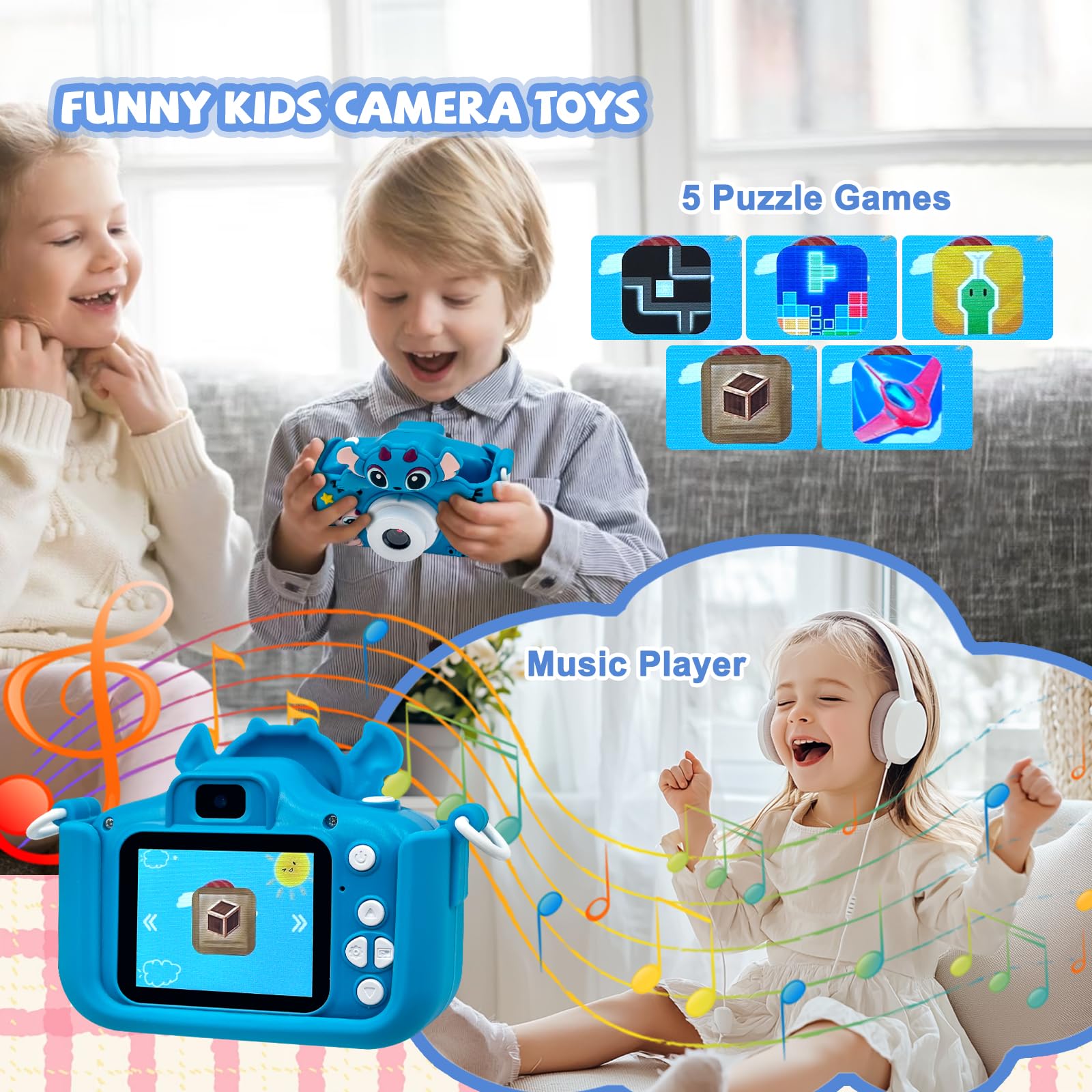 Cámara digital para niños pequeños, cámara de juguete para niñas pequeñas de 3, 4, 5, 7+ años, regalos de cumpleaños para niños, cámara digital de 40 MP de doble lente 1080P HD video selfie cámara con 6