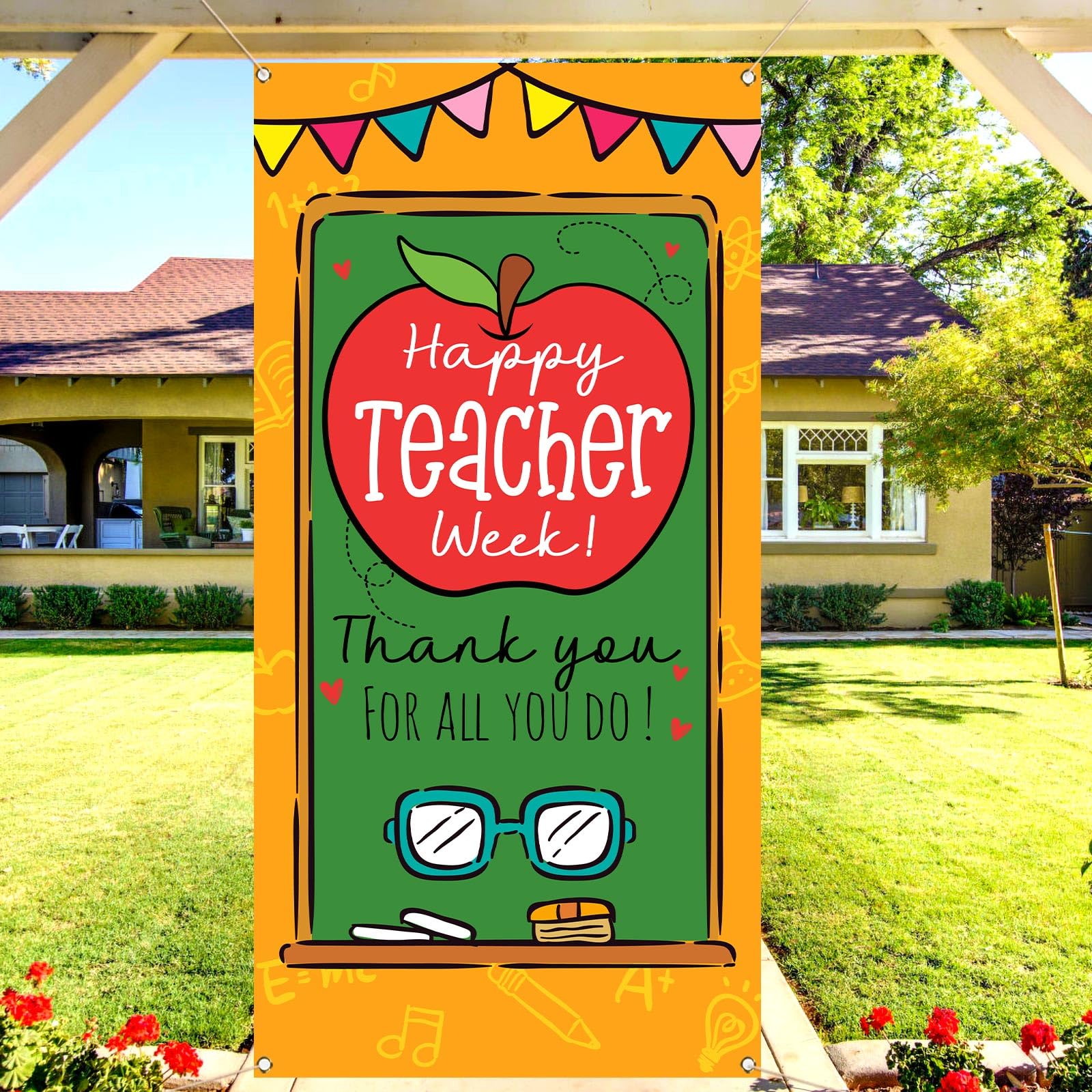 Sunwer Couverture de porte Happy Teacher Week May Thank You Teachers Décoration école salle de classe