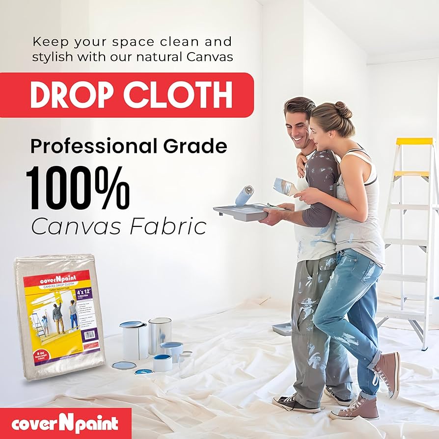 Canvas Painters Drop Cloth (Size 4 X 12 Feet - Pack Of 1) - Pure Cotton Paint Drop Cloth For Painting, Curtains, Furniture & Floor Protection - All Purpose Thick Canvas - View #3