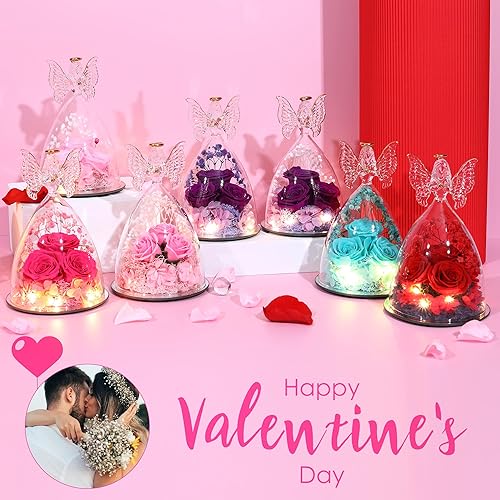 Miniatura 8 de Regalos de rosas de Navidad para mujeres, flores reales preservadas en cristal, figuras de ángel, rosas para entrega, regalos de primer cumpleaños