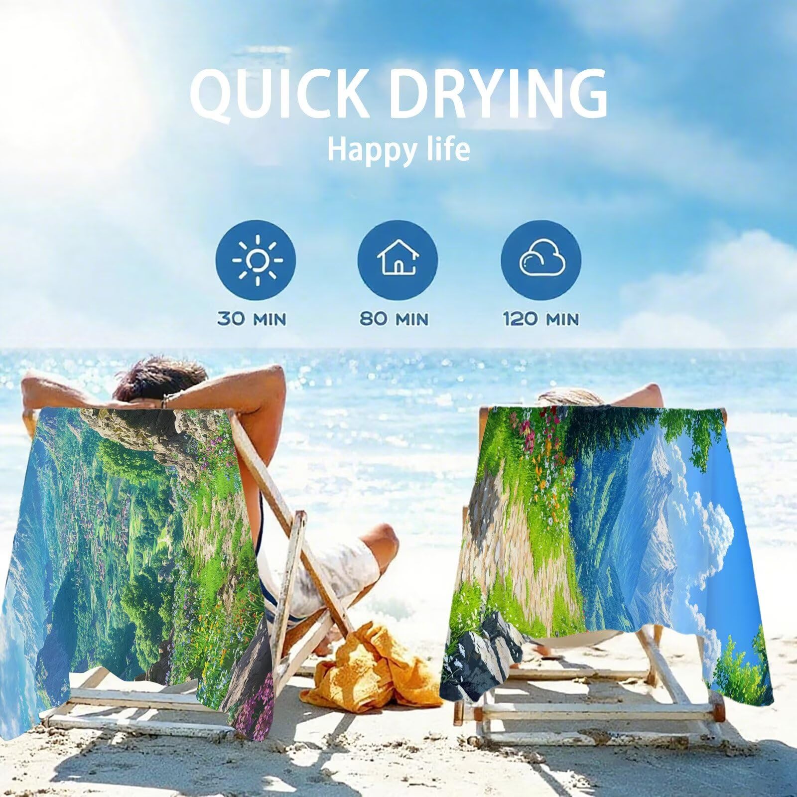 Ręcznik plażowy wiejskie ręczniki plażowe dla dorosłych 220 x 100 cm górski ręcznik z mikrofibry ręcznik kąpielowy bez piasku, miękki, chłonny, szybkoschnący, lekki, idealny do jogi, kempingu, siłowni