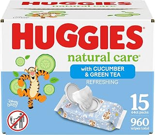 Baby Wipes, Huggies Natural Care Refreshing Baby Diaper Wipes, Hypoallergenic, Scented, 15 Flip-Top Packs (960 Wipes Total)