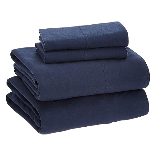 Amazon Basics Cotton Jersey Bed Sheet Set, King, Navy Blue