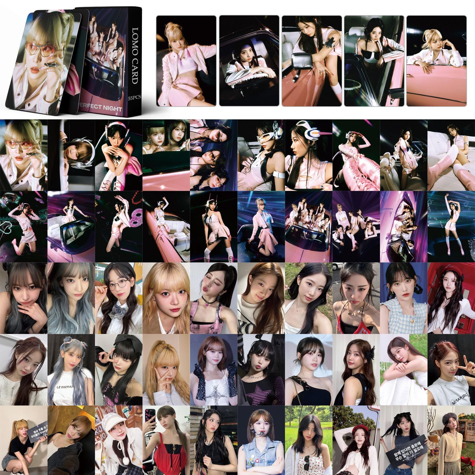 QKDEYTWTR 55Pcs Le Sserafim Photocards the Perfect Night New Album Lesserafim Postcards Fans