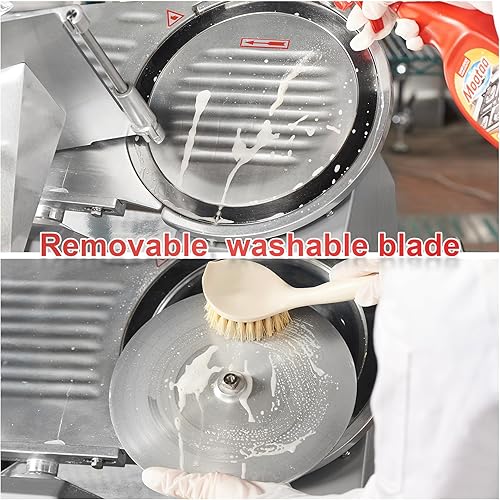 Miniatura 7 de HECMAC Cortadora eléctrica comercial de carne de 10 pulgadas, resistente, hoja extraíble, lavable, ajustable de 0.008 in a 0.472 in de grosor,