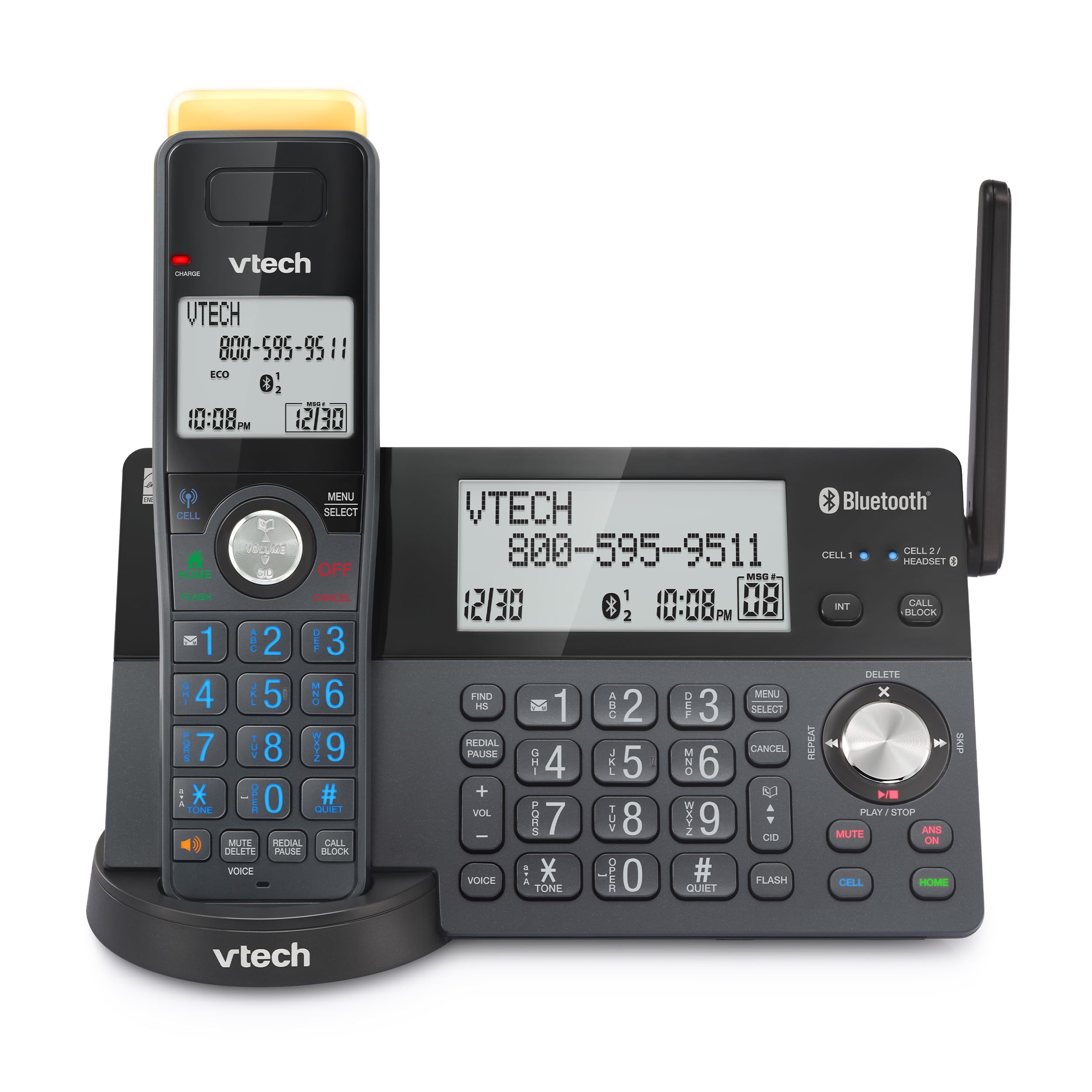 VTech IS8128-11 Super Long Range DECT 6.0 Cordless Phone for Home with Answering Machine, 2300 ft Range, Call Blocking, Bluetooth Connect to Cell, Intercom