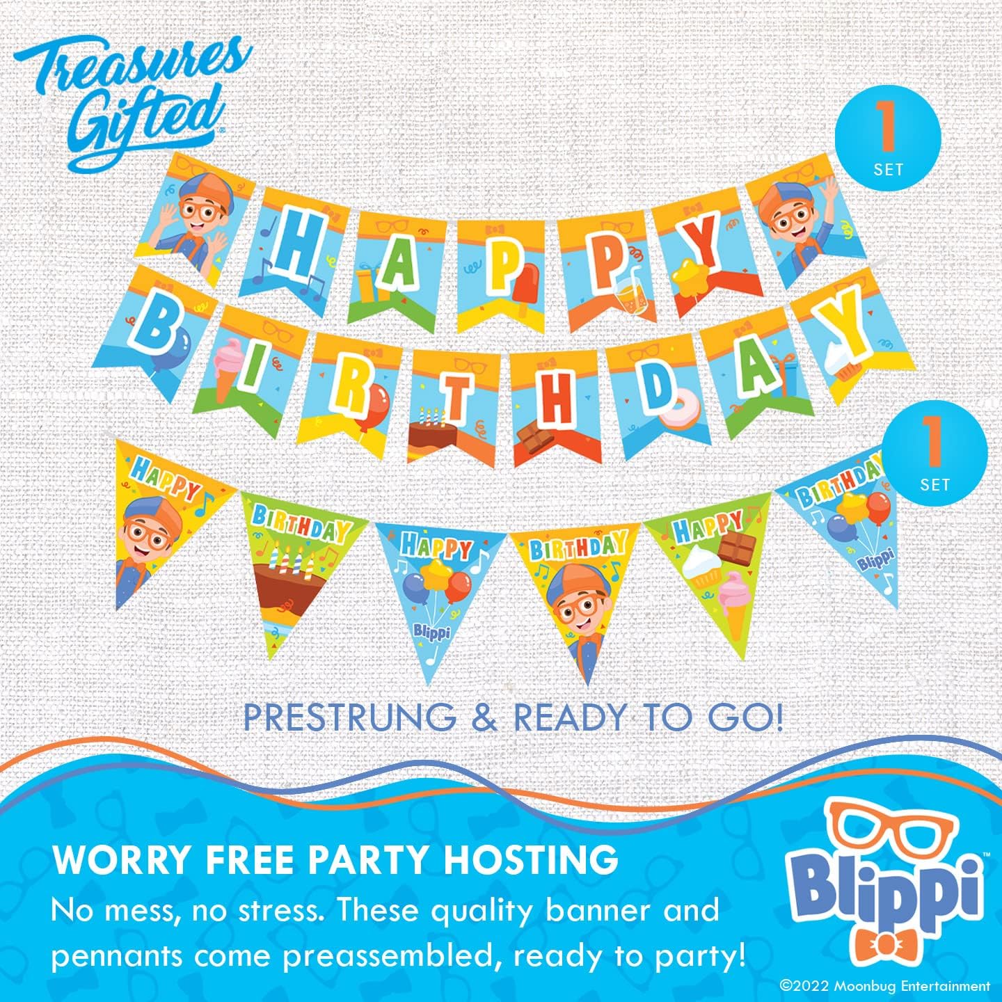 Treasures Gifted Officially Licensed Blippi Birthday Party Supplies - Serves 16 Guests - Ultimate Set Blippi Party Supplies - Blippi Birthday Decorations, Cake Topper, & More
