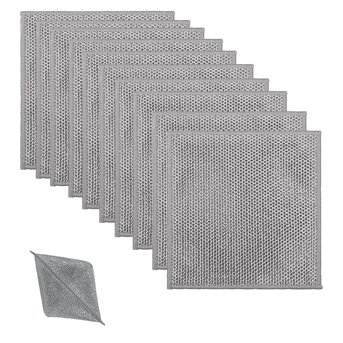 DYSWTUE 10 PCS Double-Layer Non Scratch Scourers, Dishwashing Cleaning Cloths, Silver Mesh Dishcloth for Wet and Dry, Multipurpose Scrubbers Scourers Cloth for Cookware, Sinks and Stove Tops