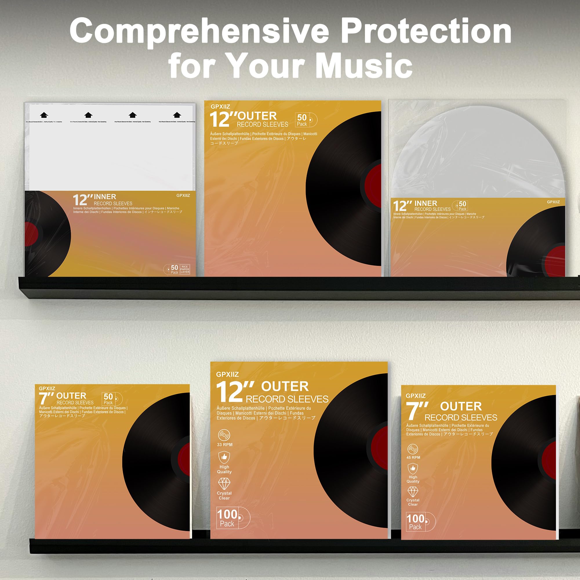 Buste Vinili 33 Giri 12 Pollici Esterne, 50 x Custodia Vinile Trasparenti, Buste per Vinili pour 12" LP Dischi, Protezione Polipropilene Vinile Copertine Cover Outer