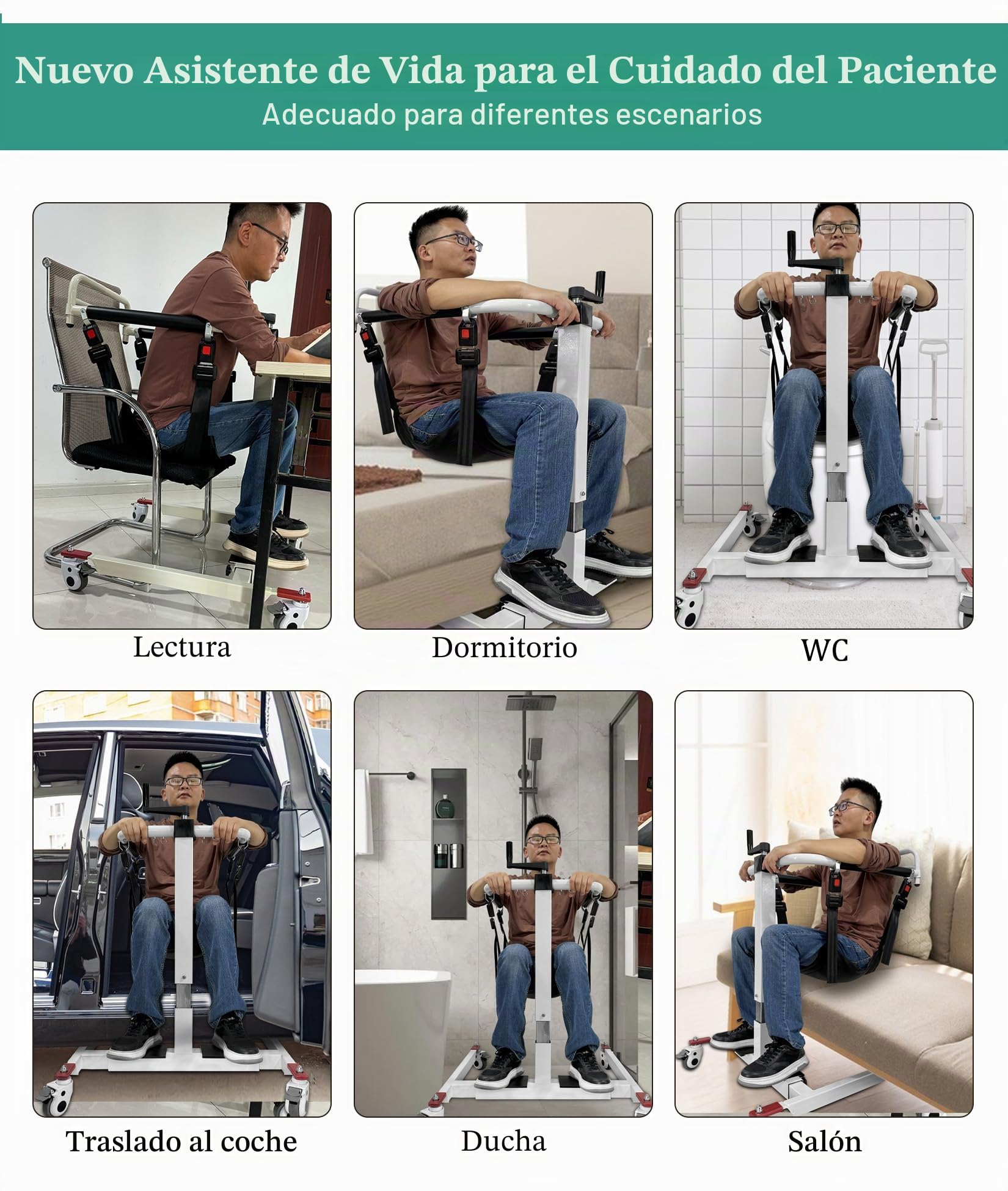 Elevador de Pacientes, Ajustable en Altura/Anchura, Elevador de Silla de Camilla, Elevador de Silla para Personas Mayores, Dispositivo de Transferencia de Silla de Ruedas a Coche