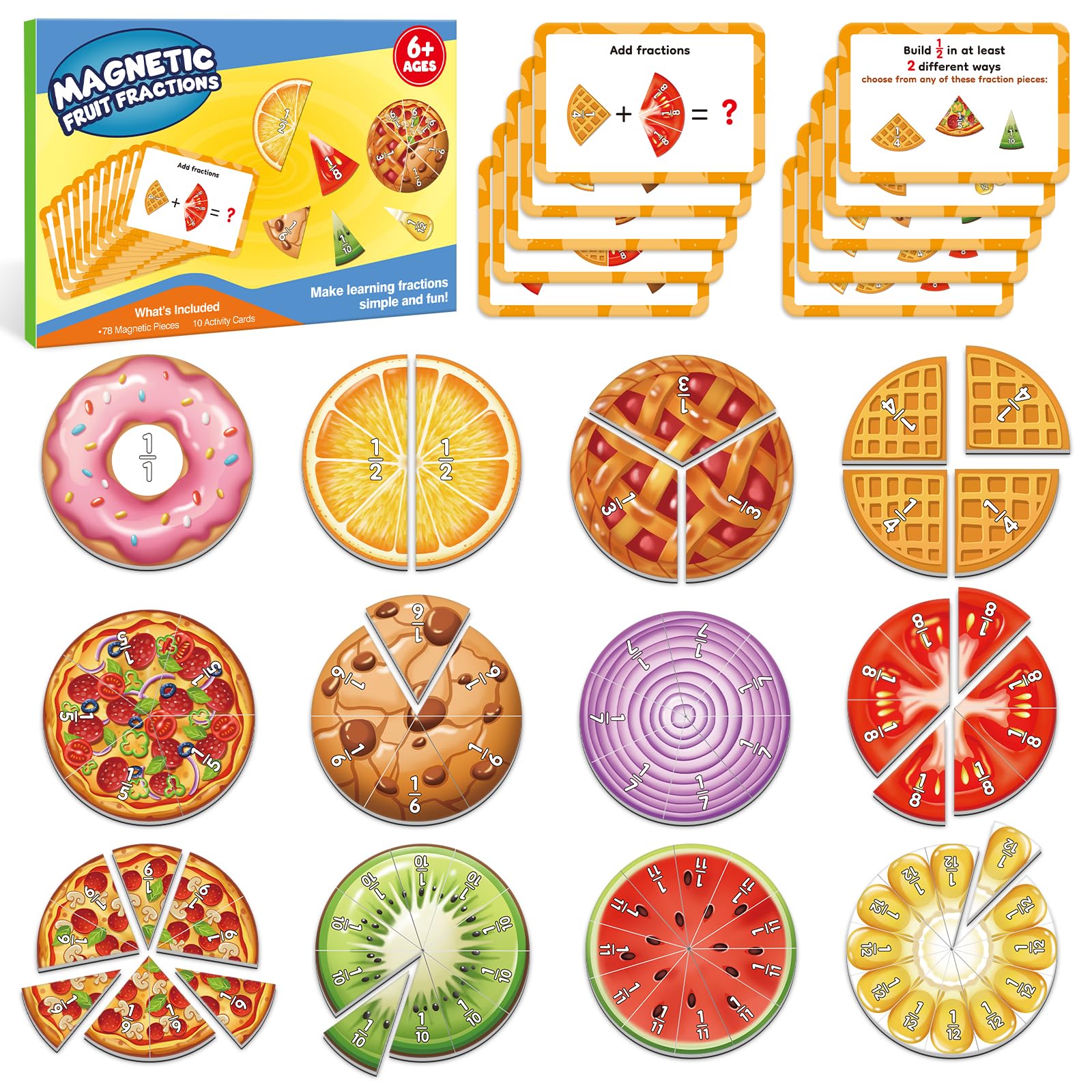 Aizweb Magnetic Fraction Tiles & Circles, Bars,Math Manipulatives, Fraction Manipulatives for 2nd, 3rd, 4th, 5th Grade Elementary Teachers Classroom Whiteboard Teaching Homeschool Supplies